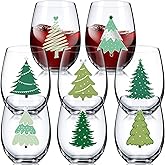 Umigy 8 Pcs Christmas Wine Glasses Green Tree Xmas Stemless Wine Glass 15 oz Winter Green Christmas Tree Glasses for Party Family Holiday Birthday Decoration