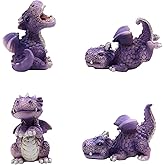 ICE Armor 4-PC Cute Purple Mini Baby Dragons 4.25" W Figurine SetStatue Sculpture Ornament Decor for Housewarming, Holidays, Christmas for Men/Women