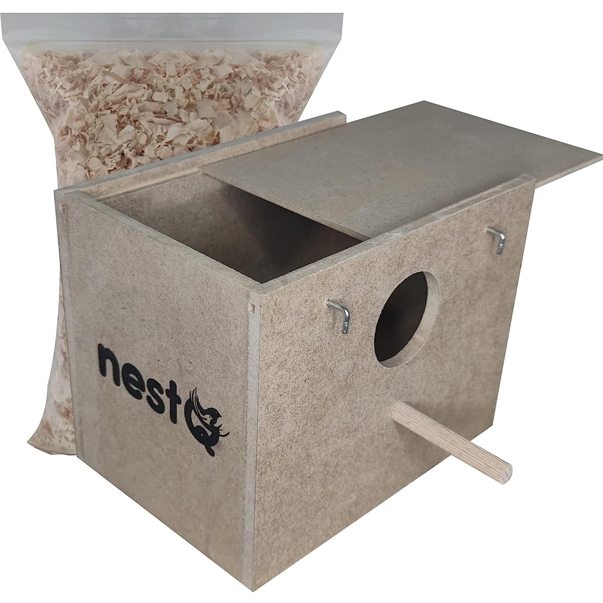 nestQ Wooden Budgie Nesting Box by EcoNest - Secure, Spacious, Eco-Friendly Breeding House with Natural Wood and Hooks for Easy Cleaning - Ideal for Budgies, Cockatiels and Small Birds - 7,48 inch