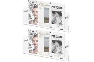 UgyDuky 2 Pack Clear Acrylic Wall Mount Magazine Holder, 17" Hanging Bookshelf Brochure Display Rack for Home, Office, Waitin