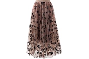 Reaowazo Skirts for Women Midi Long Length Dressy Casual Trendy Summer Tulle A-Line Floral High Waist Skirt