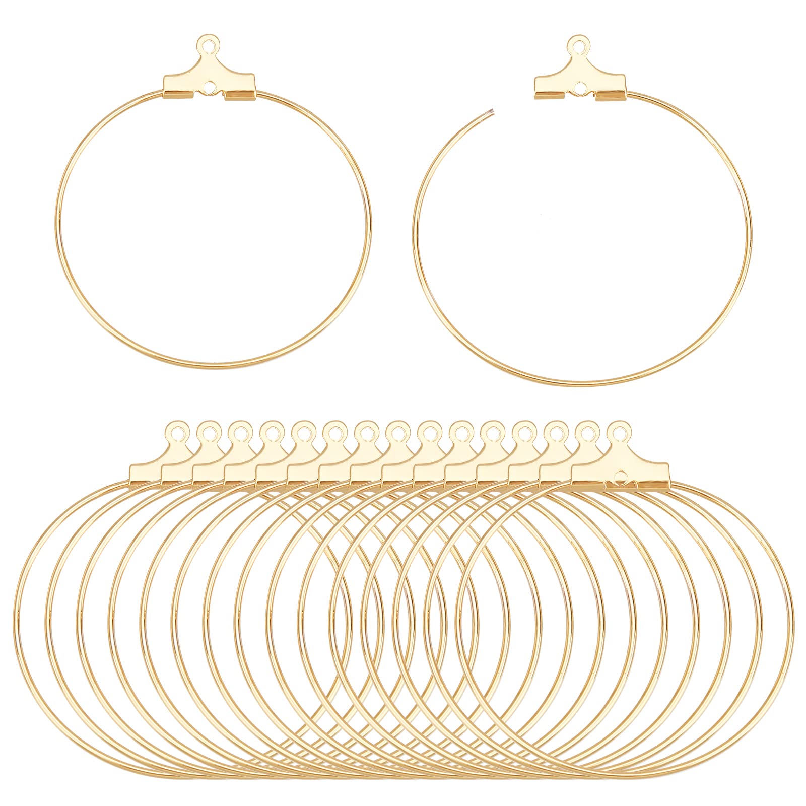 BENECREAT 40Pcs Brass Hoop Earring Findings, 18K Gold Plated Round Beading Hoop for DIY Jewellery Earring Making Supplies, 33x29mm/1.3x1.1inch