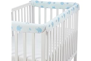 CLYCSRC 3 in 1 Crib Rail Covers for Teething,Soft Breathable Anti-Collision Crib Teething Rail Cover Edge Protector Strip（2025 New） (White-elepants)
