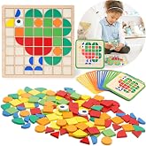 Zycolo Montessori Tangram Educational, Geometric Shapes Puzzle Toys with 120Pcs Wooden Puzzle Blocks and 20Pcs Cards, Colorful Pattern Montessori Children's Educational Gifts for Kids Ages 3 and Up