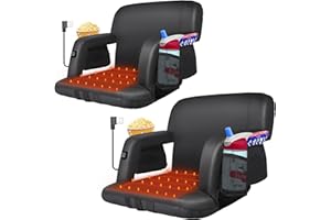 Blufree 25 Inch Extra Wide Heated Stadium Seats for Bleachers, 3 Level USB Heated Bleacher Seat with Back Support, 6 Reclining Positions Portable Heated Stadium Chair for Outdoor Sports Games (2)