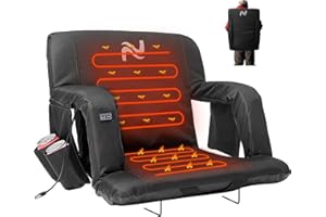 LILYPELLE Wide Heated Stadium Seat Bleacher Seat with Back & Arm Support, Portable 6 Reclinng Positions Stadium Seating for B
