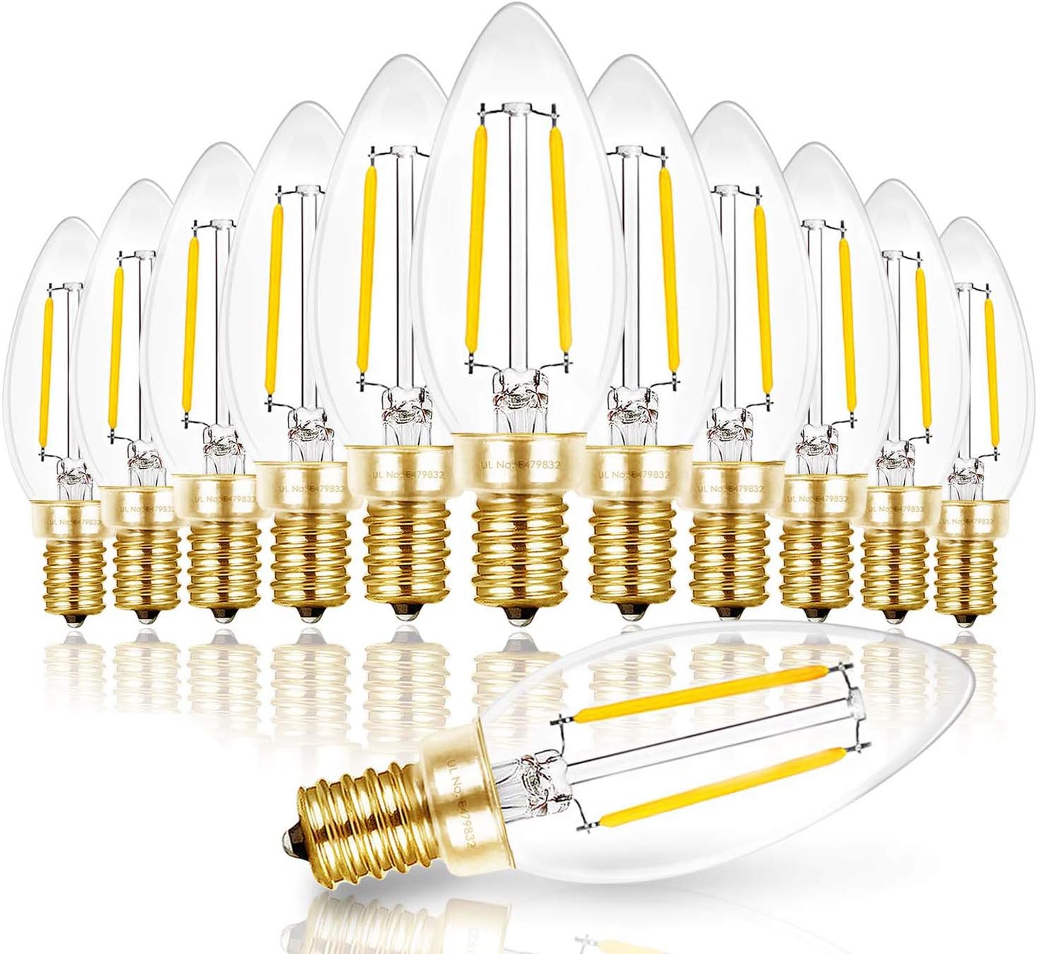 Hizashi LED Candelabra Bulbs 25 Watt, Dimmable Chandelier Light Bulbs 2W, 90+ CRI, 200LM E12 LED Bulbs, 5000K Daylight White B10 Light Bulbs, Low Watt Candle LED Bulbs, UL Listed, 12 Pack