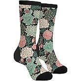 Women's Men's Fun Novelty Crazy Crew Socks Succulents Roses Dress Socks