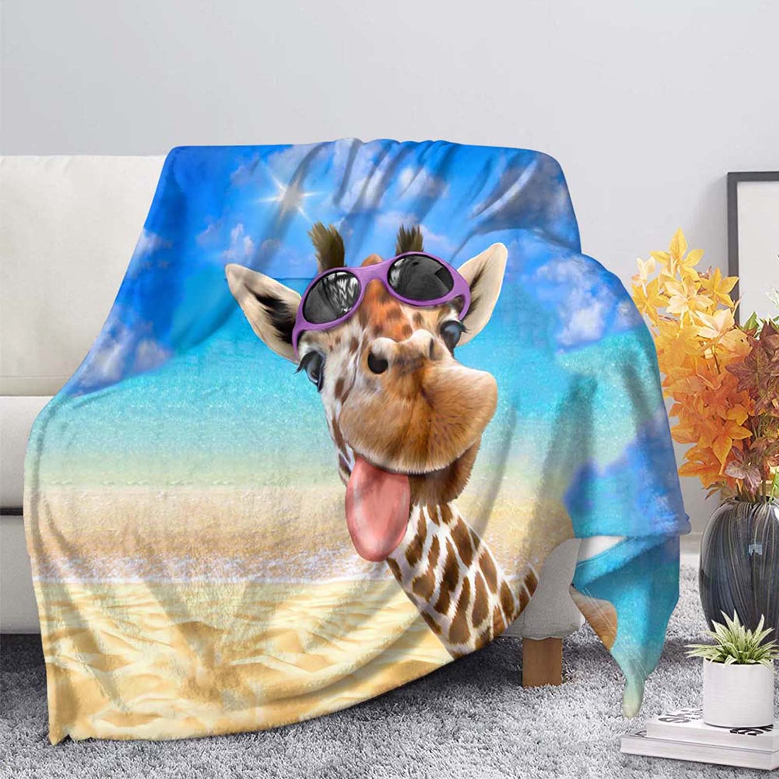 Coloranimal Cute Giraffe Fleece Plush Blankets Throw Size Flannel Bed Throws for Couch,Sofa,Loveseat Warmth Winter Soft Blanket Plush for Kids Baby 2XL