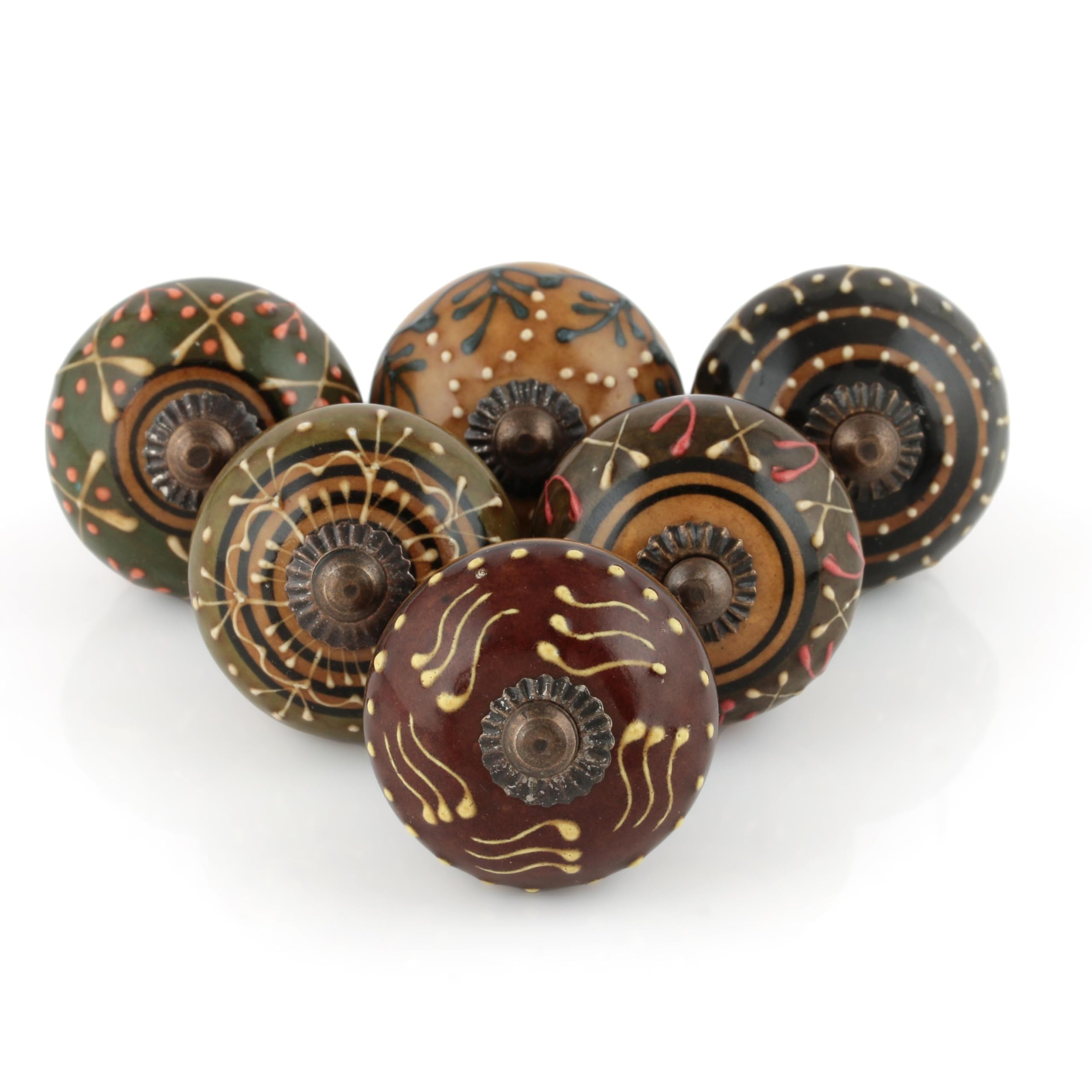 Rasiya Art Ceramic Brown Cabinet Knobs for Door Cabinet Wardrobe Cupboard Drawer and Furniture - Hand Painted Ceramic Pull Handle for Chest of Drawers Boho Decorative Handles — image 1