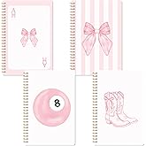 CNhoqc Pink Spiral Journal Notebook - 4 Pcs A5 Pink Watercolor Coquette Bow Lined Pages Hardcover Spiral Bound Journal Subject Notebook Work School Note Taking Supplies Women Men Removable Dividers