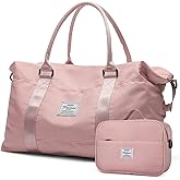 Travel Duffel Bags for Women,Weekender Overnight Bag with Wet Pocket & Toiletry Bag,Carry On Personal Item Bag,Travel Tote Gym Bag, Pink, Large