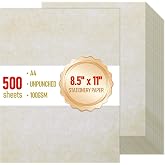 Tosstuki 500 Sheet Parchment Resume Paper Bulk 8.5x11'' 100 GSM, Ivory | Stationery Certificate Paper, Double Sided Printer Stationary, Letter Size for Menus Invitations Diplomas Printing Writing