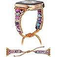 W-RARA Boho Stone Bracelet Compatible with Apple Watch Band 38/40/41/42/44/45/46/49mm Women, Handmade Natural Stone Colorful Jasper Strap for iWatch Series 10 9 8 7 6 5 4 3 2 1 SE Ultra(1/2)