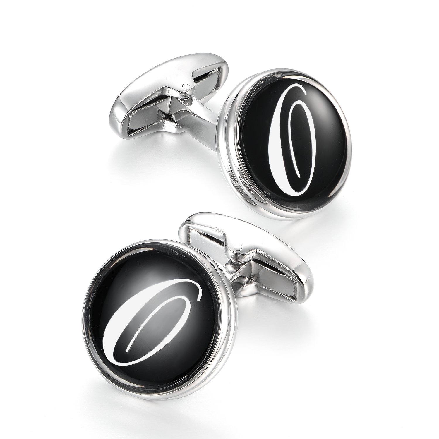 MERIT OCEAN Mens Letter Initial Cufflinks Alphabet Rhodium Plated Cuff Links Wedding Business A-Z (O)