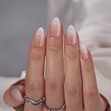 BTArtbox Stick On Nails Short Almond False Nails 32 Pcs 16 Sizes Vanilla Cream