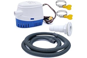 Boat Bilge Pump 3/4 Inch Marine Bilge Pump Plumbing Kit with 6.5 FT Hose 2 Clamps and 1 Drainage Outlet, Thru-Hull Fitting fo