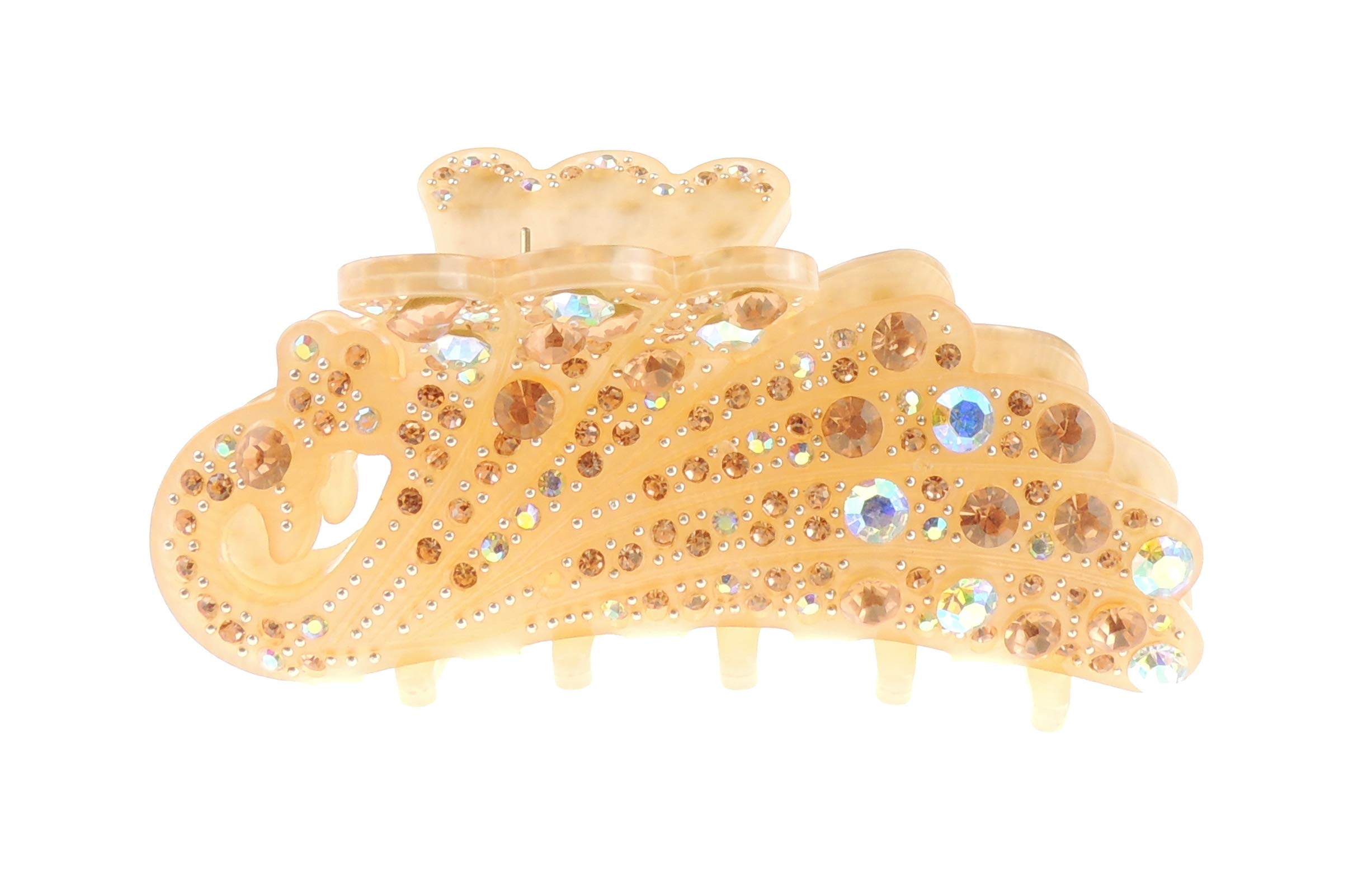 Extra Sparkly Women Girls Crystal Diamante Rhinestone Gems Bridal Wedding Evening Party Styling Fine Thin Hair Accessories Butterfly Claw Jaw Clip Octopus Clamp Grip 9cmPeacock (Gold)