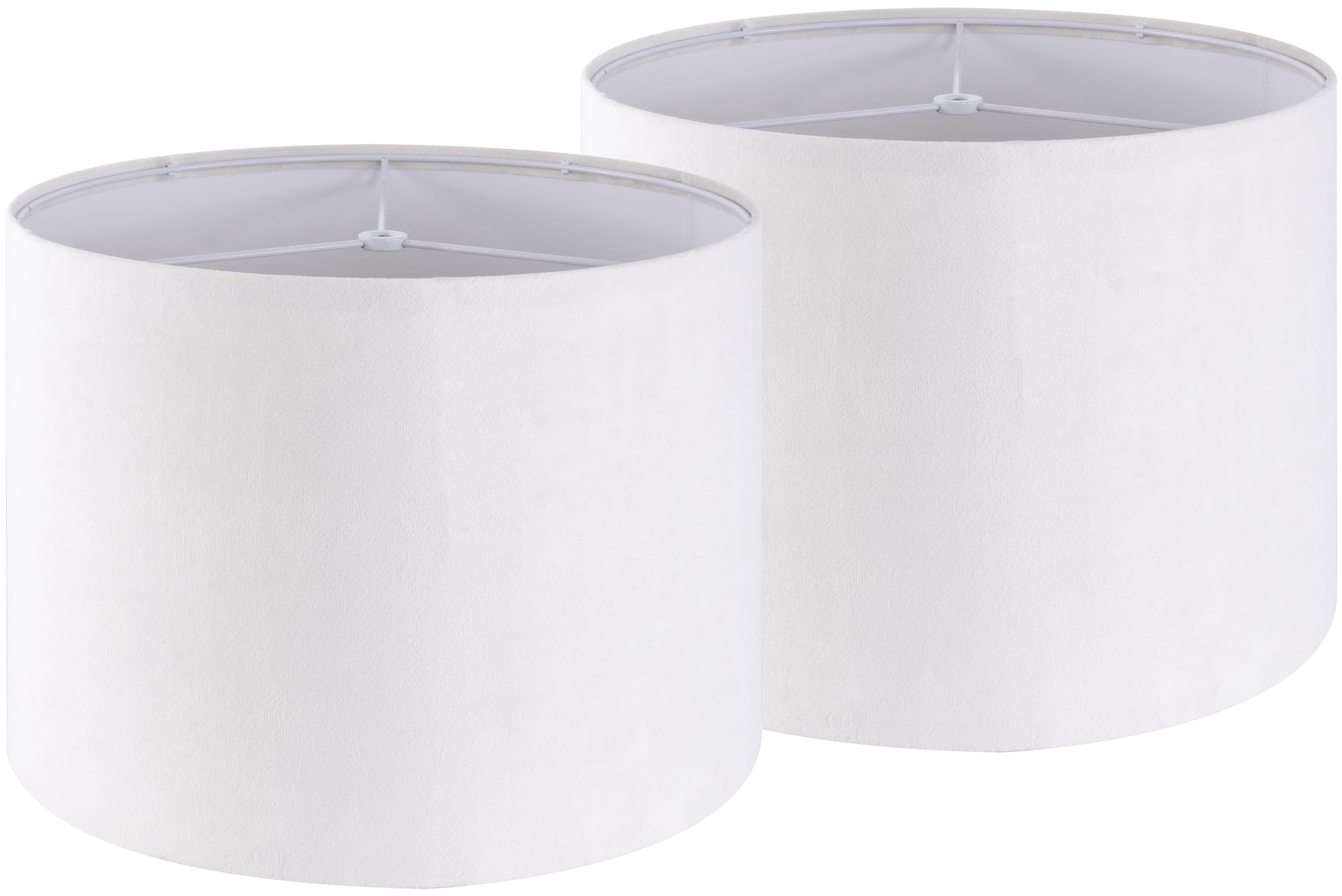Photo 1 of Beige White Velvet Drum Lamp Shades Set of 2 Medium Lamp shade 13" Top x 13" Bottom x 10" High(Spider) Modern Lamp Shades for Table Lamps Bedside lamp Replacement Lampshade Required Assembly- By GO&SO