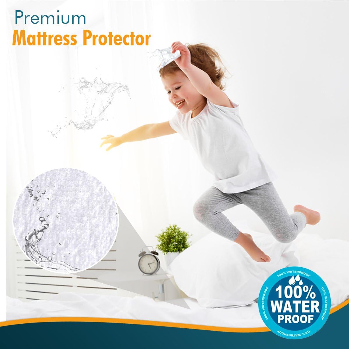 PlushDeluxe Premium Mattress Protector, Waterproof & Hypoallergenic Mattress Cover, Breathable & Without Vinyl Soft Cotton Terry Surface: Home & Kitchen