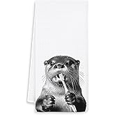 OSLYSOF Funny Sea Otter Hand Towels for Bathroom Washroom, Coastal Otter Bathroom Decor, Gifts for Otters Lovers Women, Coastal Beach Bathrooms Hand Towels, 16x24 Inch