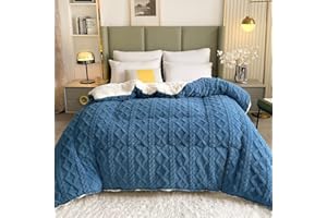 DECKALY Thickened Super Soft Insulation Hibiscus Winter Quilt, Breathable Warm Bed Comforter, Hibiscus Double Fabric Fluffy Plush Double Sided Velvet Blanket Quilt for Cold Weather 79" x 91" (Blue)