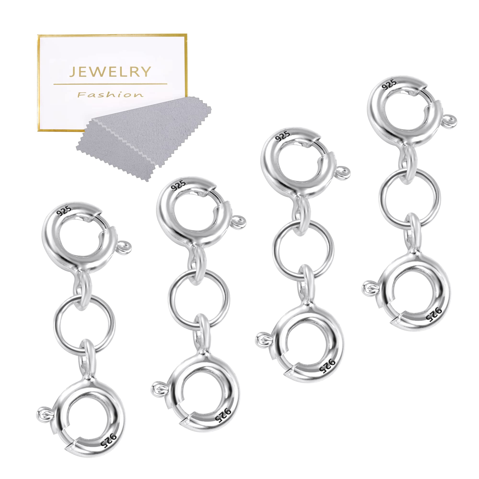 925 Sterling Silver Double Clasps, ALEXCRAFT 4Pcs Sterling Silver Spring Double Clasps Connector Necklaces Bracelet Extension Clasp for Jewellry Crafts Making