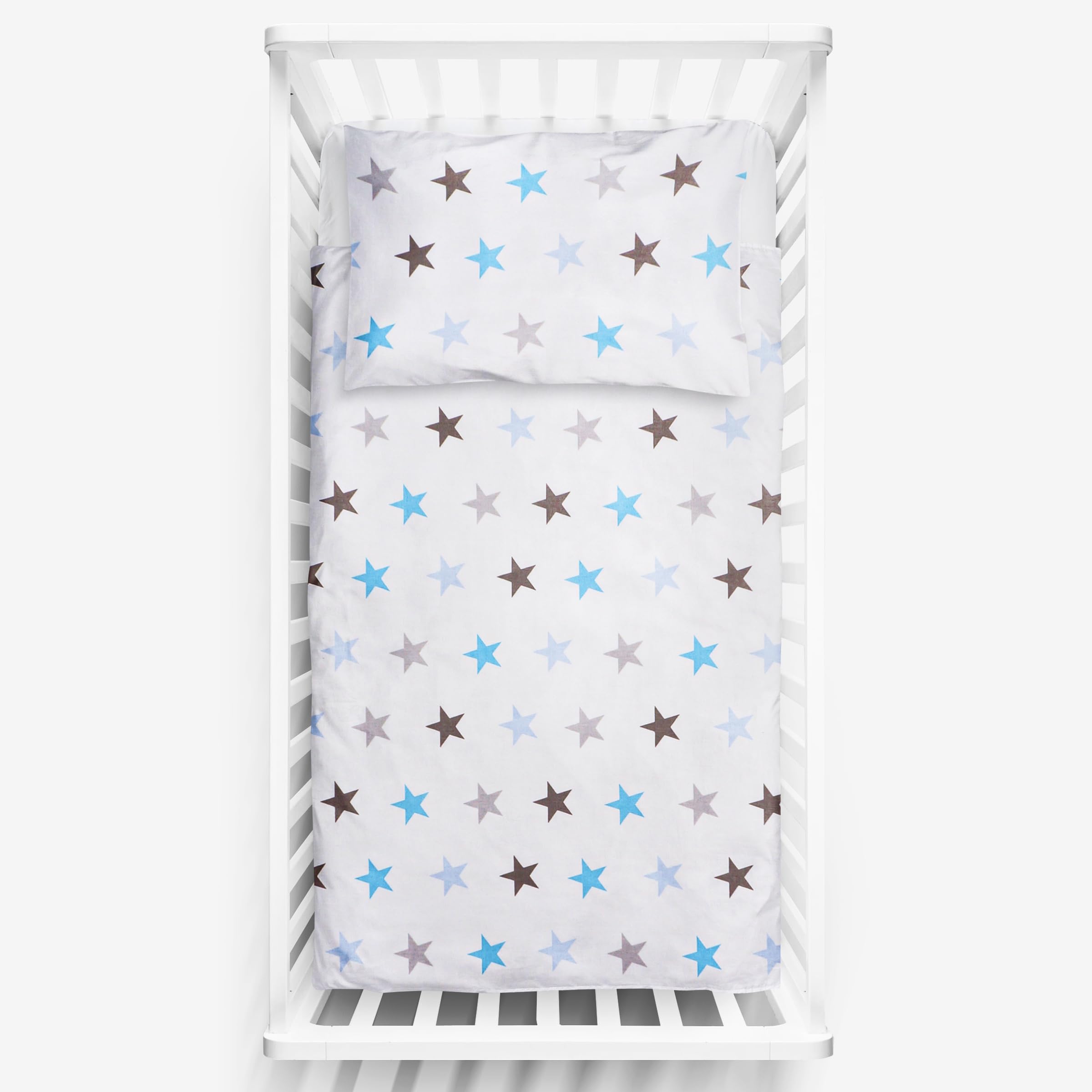 2 Piece Baby Kids Bedding Set 120x90 cm Duvet Cover & Pillowcase for Toddler Cot 12M+ (Stars Blue)