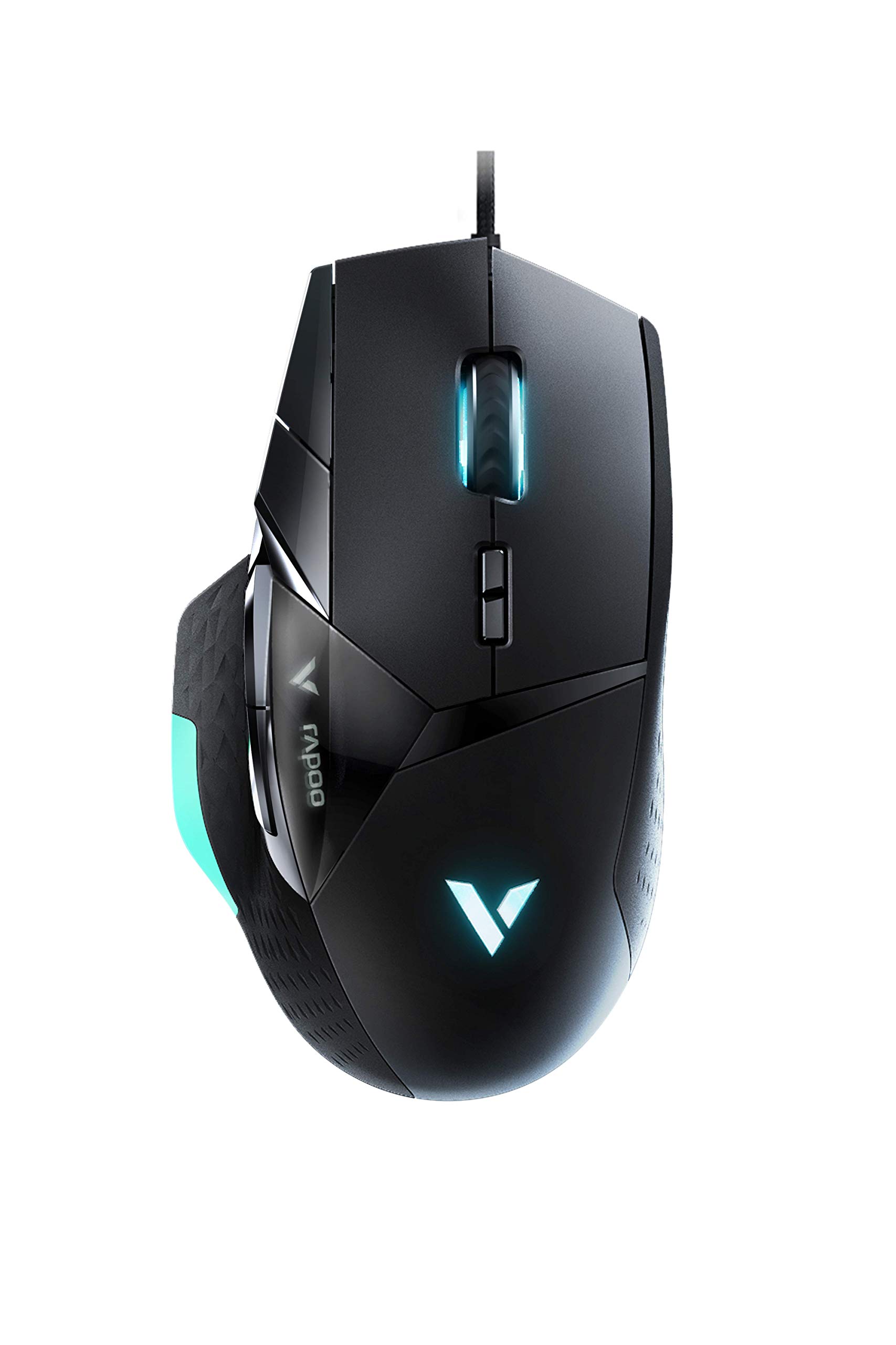 Rapoo VPRO VT900 Wired Gaming Mouse, Programmable Buttons, 12,400 DPI Sensor, LED Multi-Colour Lighting System, Ergonomic for Right-Handed PC & Mac - Black