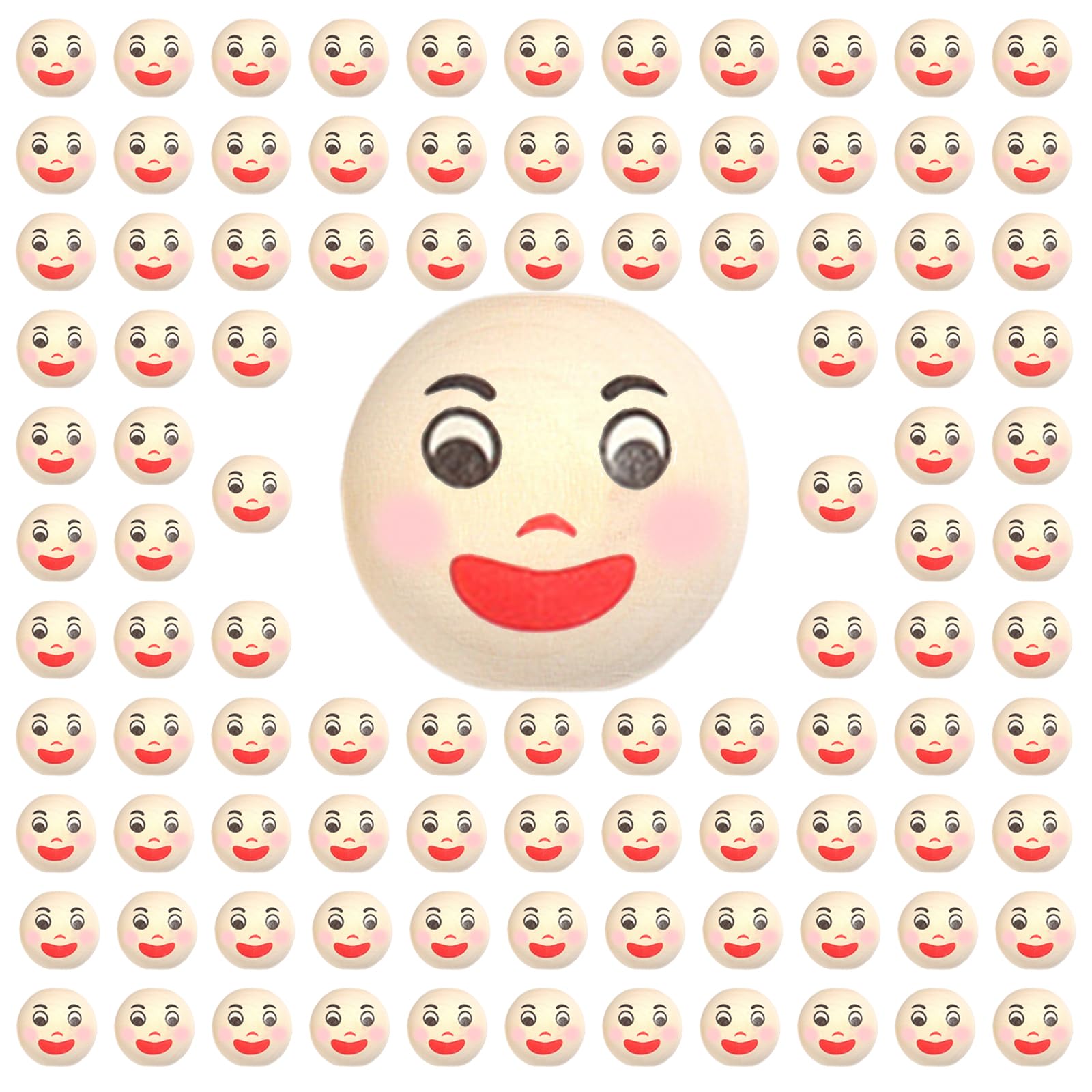 Oenothera 100 Pieces Smiley Face Beads, Wooden Faced Beads, Doll Head Beads, for DIY Bracelets, Necklaces, Crafts and Jewelry Making(20mm Hole: 5 mm, Model B)