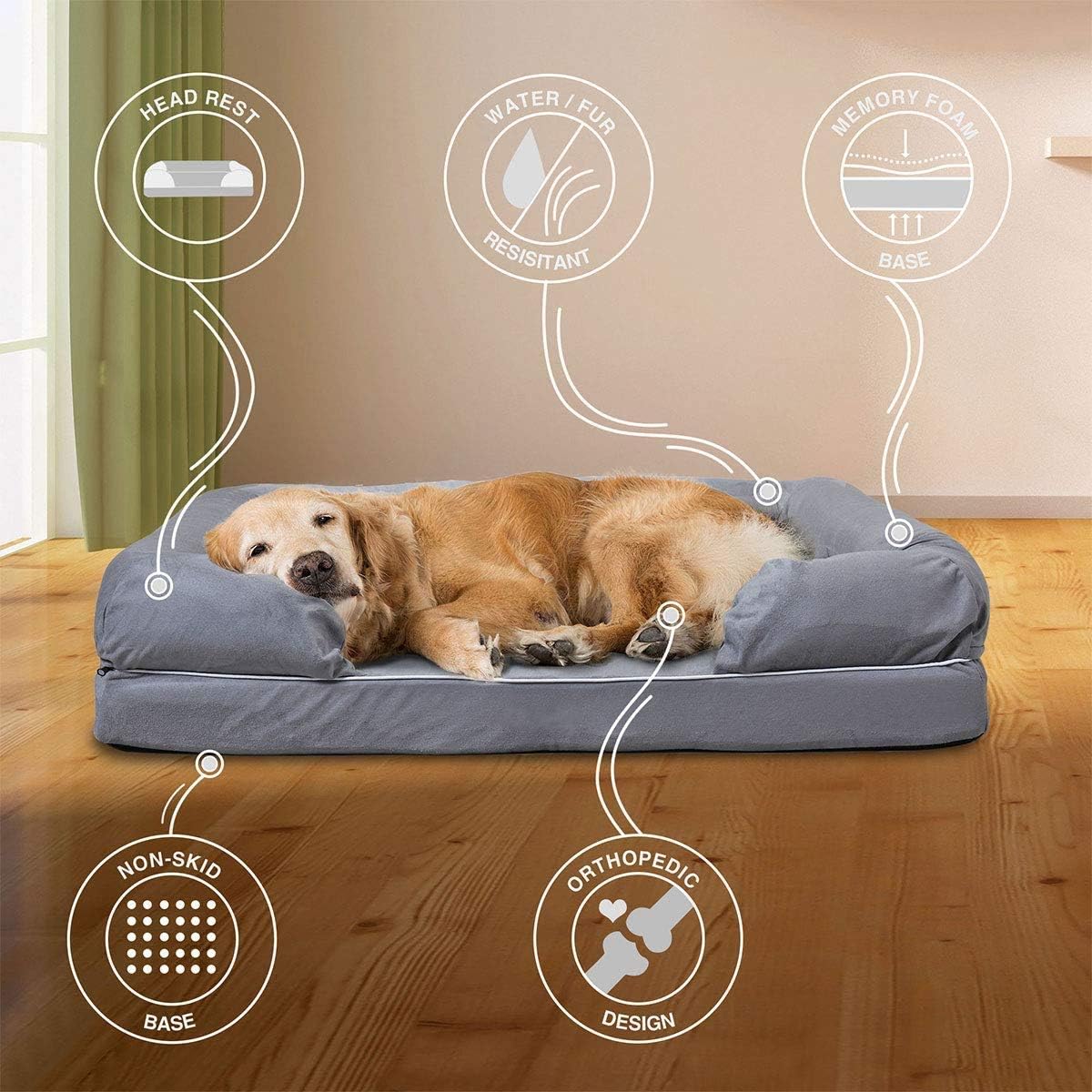 nobrand GMHAHA Pet Dog Bed Lounge Sofa Bed with Memory Foam & Removable Cover for Dogs & Cats Puppy Cushion House (Large 45.5x33.5 inch) : Pet Supplies