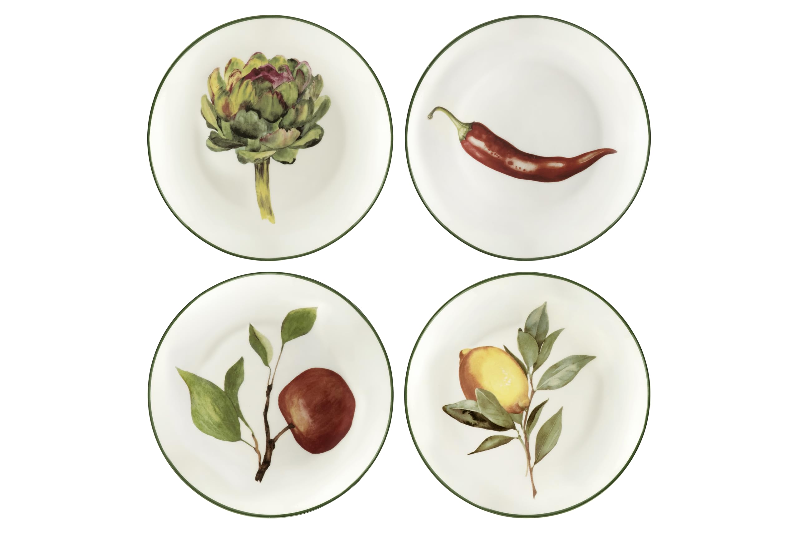 Curator Home Decorative Side Plates - Set of 4, New Bone China (Fruit & Veg), 19.5cm (8")
