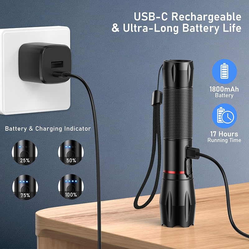 Linterna LED Recargable, Super Brillante Linternas de Aluminio