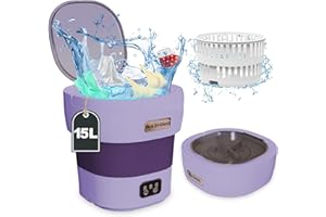 ABXKZ Portable Washing Machine, 15L Large Capacity New Model, Mini Washing Machine with Spin Dryer, Small Foldable Laundry Washer for Travel, Dorm, Capming, Apartment, Socks, Underwear, Baby Clothes, Purple