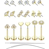 YADOCA Threadless Flat Back Earrings Hypoallergenic Nose Studs Rings for Women 14K Gold Plated 316L Surgical Steel Lip Labret Conch Medusa Cartilage Tragus Nose Piercing Jewelry 20G 18G 16G