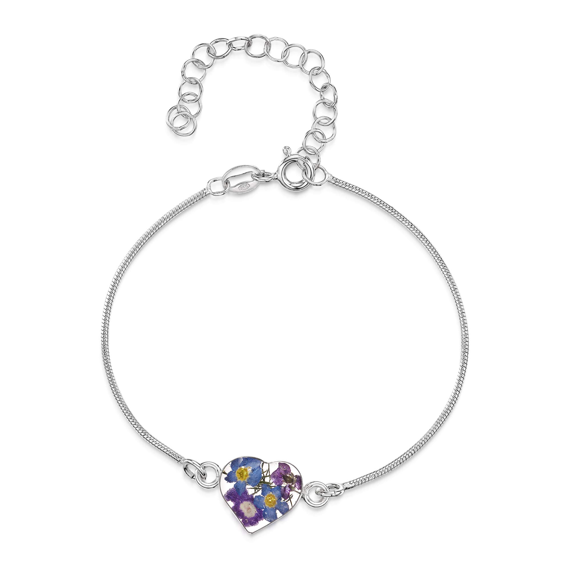 Shrieking Violet Real Flower Jewellery Sterling Silver Bracelet for Women with Gift Box, Heart Bracelet for Mum, Wife, Girlfriend, Birthday, Mother's Day Gift, Valentine's Day