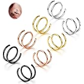 BodyBonita 2-8Pcs Softened 316L Stainless Steel Double Hoop Nose Ring for Single Piercing 22G 20G 18G Bendable Twist Spiral Nose Rings Hoops for Women 8mm 10 mm