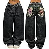 EMMIOL Women Y2K 90S Hip Hop Baggy Jeans Boyfriend Wide Leg Denim Pants Mid-High Rise Loose Streetwear Outfits