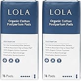 LOLA Organic Cotton Postpartum Pads - Max Absorbency Pads for Postpartum Bleeding - Extra-Long Overnight Liners for Women - Hospital Bag Essentials - 32 Count, Unscented