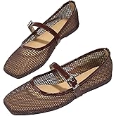 MakeMeChic Women's Lace Mesh Ballet Flats Shoes Square Closed Toe Shoes Breathable Summer Flats