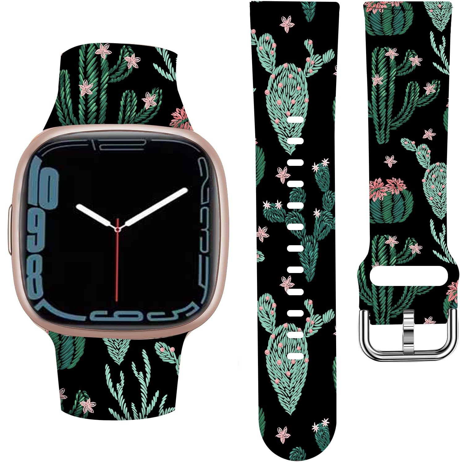 Photo 1 of ANDRIU Compatible with Versa 4/Versa 3 Band for Women, Cute Fadeless Replacement Sport Band Strap for Versa 4/Versa 3 Smartwatch(Black Cactus plant star)