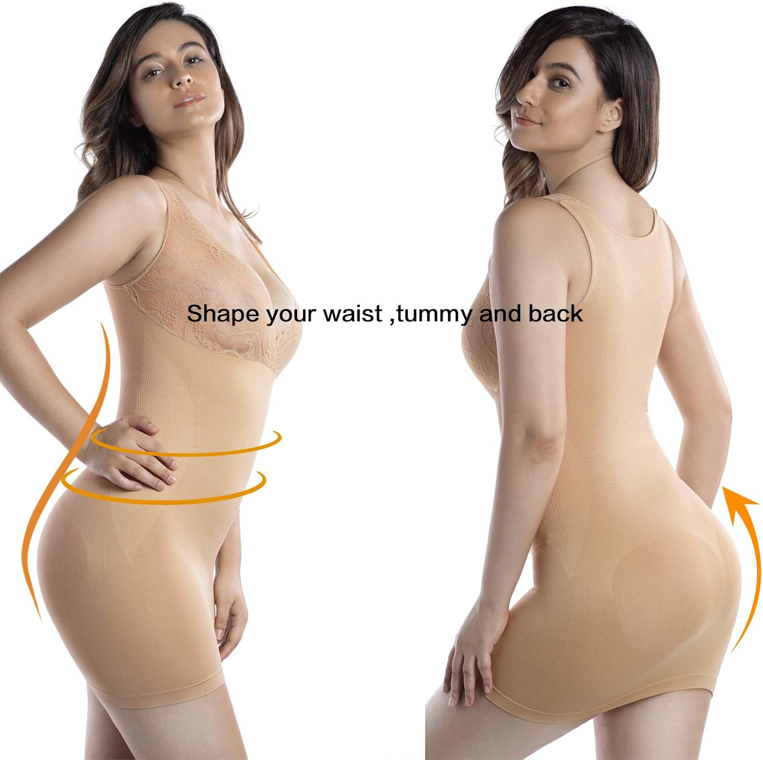 +MD Women's Full Body Shapewear Firm Control Seamless Slip V Neck Lace Tummy Control Slip Under Dresses at  Women’s Clothing store