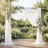 Wedding Arch Drapes Fabric 2 Panels 6 Yards White Chiffon Fabric Drapery for Party Ceremony Stage Reception Table Runner Chai