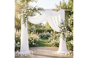 Wedding Arch Drapes Fabric 2 Panels 6 Yards White Chiffon Fabric Drapery for Party Ceremony Stage Reception Table Runner Chai