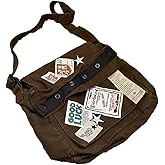 Canvas Messenger Bag for Women Vintage Crossbody Bag Star Patch Grunge Shoulder Bag