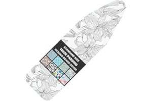LCLW Ironing Board Cover and Pad Standard Size 15" x 54",3 Pairs of Hook and Loop Fastener Straps,Elastic Edges,Cotton Iron Board Cover with Scorch Resistant Thick Padding(Line Flower)