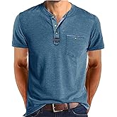 YawYews Men's Henley Shirts Short Sleeve Casual Button T Shirts Lightweight Classic Tee Shirts with Pocket
