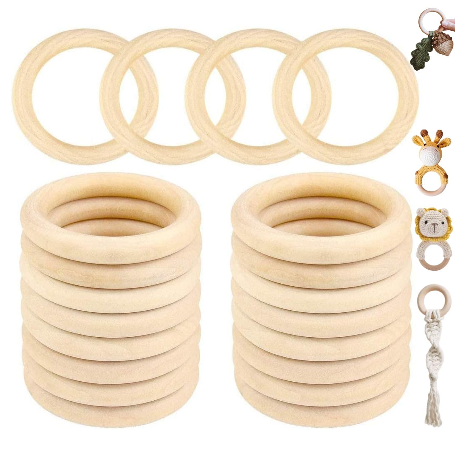 TSKDKIT 20pcs Wood Rings for Macrame, Natural Wood Hoops, DIY Craft Supply, Curtain Rings, Jewelry Making, Decorative Ornaments, Furniture Decoration