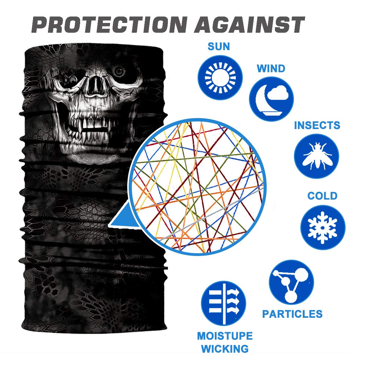 Tube Scarf - 3D Face Bandana Mask Unisex Seamless Tube Headbands Headwrap, UV Resistance Outdoors Mutifunctional Headwear Balaclava (BlackA) — image 1