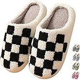HIPINISS Checkered Slippers - Men & Women's Funny, Fluffy House & Outdoor Shoes - Memory Foam, Warm, Plush Bedroom Slippers for Winter